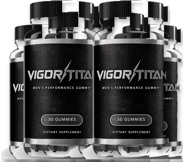 Four bottles of VigorTitan Gummies arranged in a row