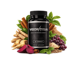 VigorTitan Gummies bottle surrounded by natural botanicals